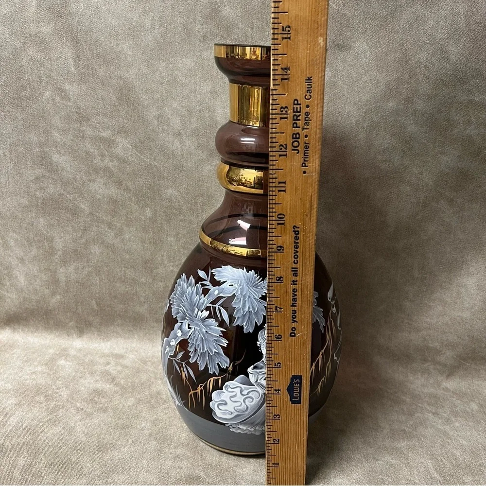 19th Century Mary Gregory Tall Hand Painted Glass Vase 15” Tall